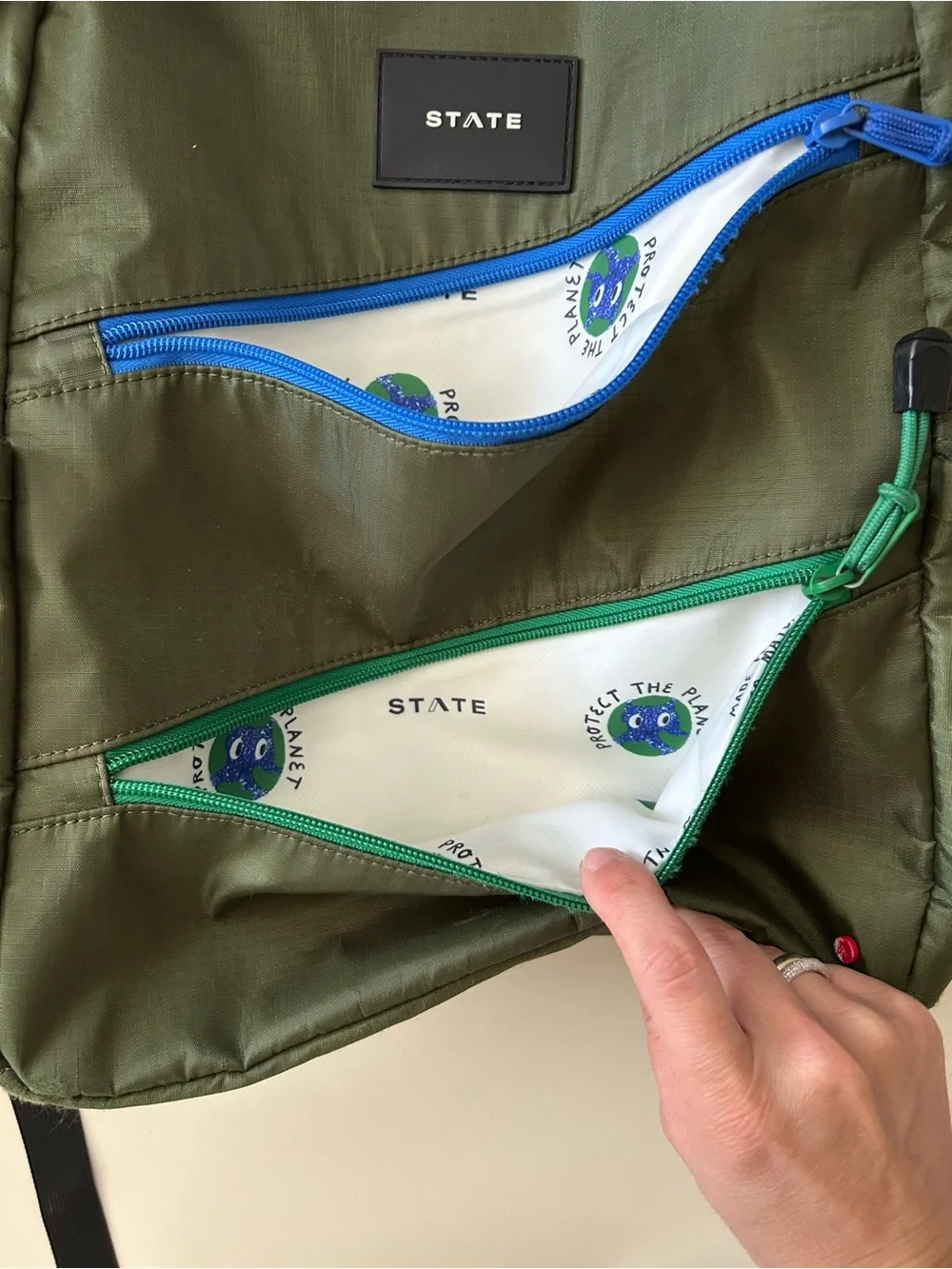 STATE Ripstop Kane Kids Travel Olive Diagonal Zipper Backpack